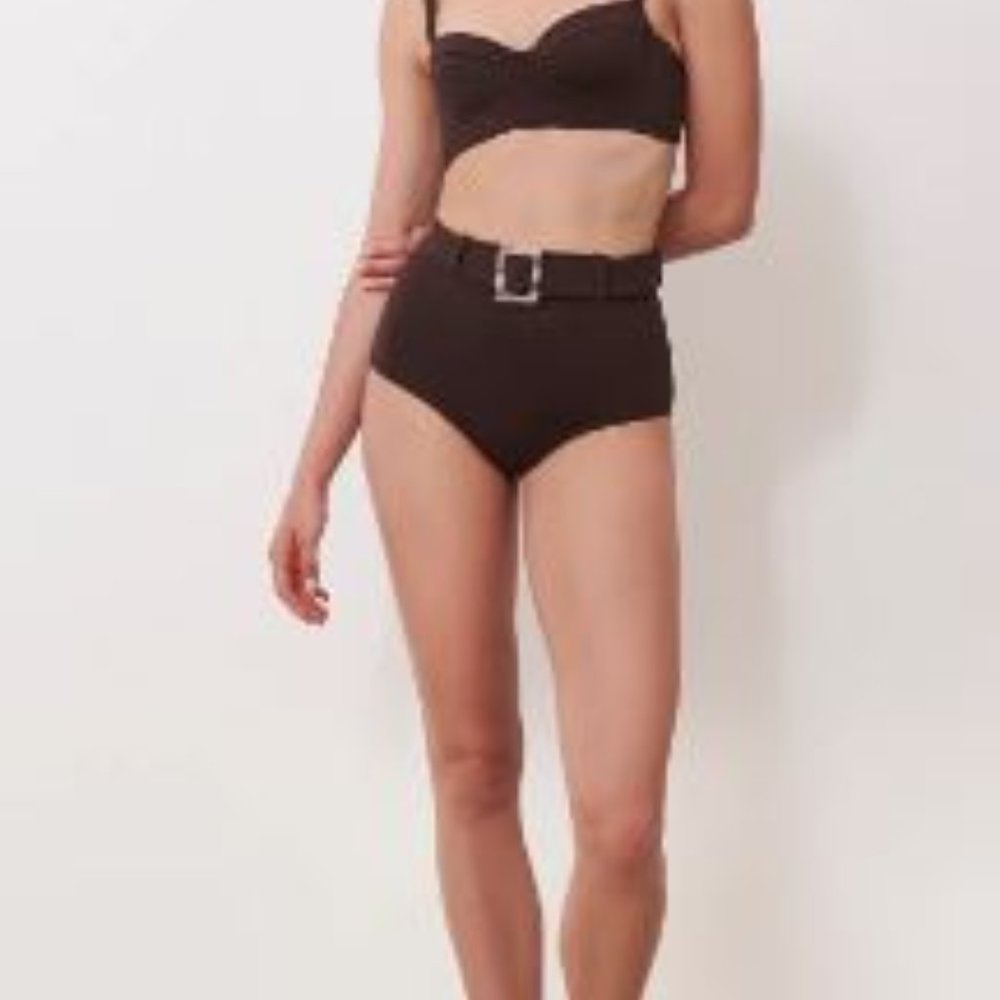 Evarae Elena Black High Waisted Belted Swim Bottoms Small NWT